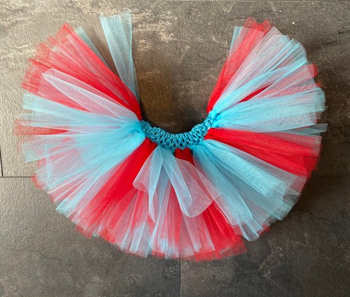 Handmade blue and red tulle - and,